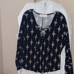 EUC Vintage Havana Black Tie Front Blouse